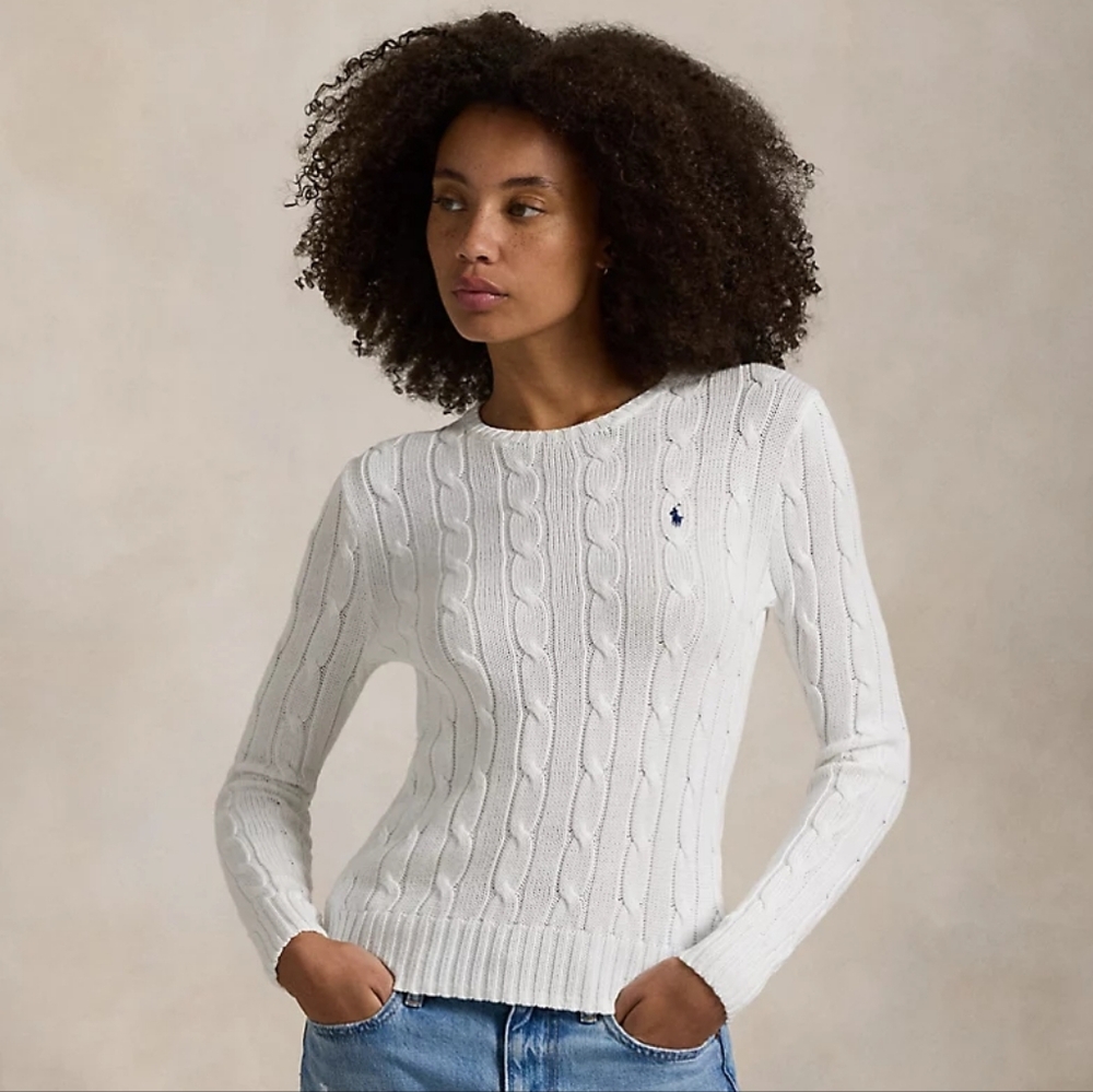 Ralph Lauren White Cable Knit Crewneck Sweater/ Never worn